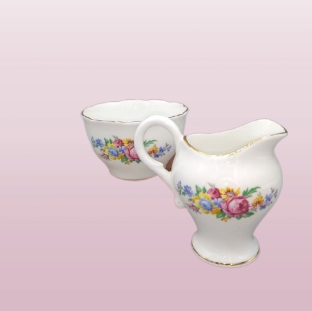 Royal Stuart Spencer Stevenson Bone China Demitasse Floral Sugar Creamer Vintage - Picture 3 of 12